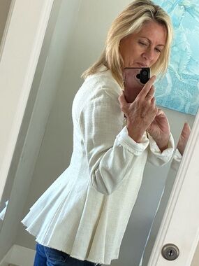 Theory Ivory Peplum Tweed Jacket Size 0/2